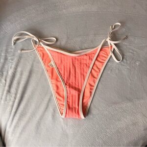 NEW Aerie Coral Orange Wide Rib Low Rise Tie Cheekiest Bikini Bottom Size Large